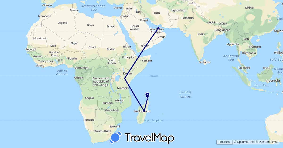 TravelMap itinerary: driving in United Arab Emirates, Kenya, Madagascar (Africa, Asia)